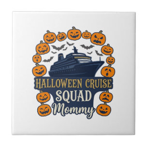 Halloween Cruise Squad Mummy Ship Pumpkins Bats_1 Ceramic Tile