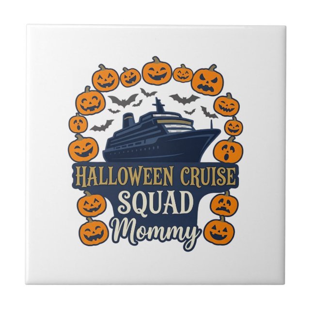 Halloween Cruise Squad Mummy Ship Pumpkins Bats_1 Ceramic Tile (Front)