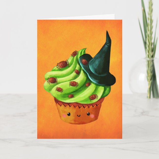 Halloween Cupcake full of tiny spiders Card (Front)