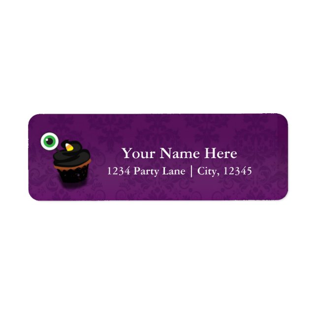 Halloween Cupcake Purple Damask Address Labels (Front)