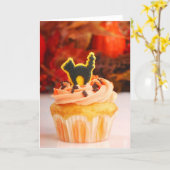 Halloween Cupcake With Fall Foliage Card (Yellow Flower)