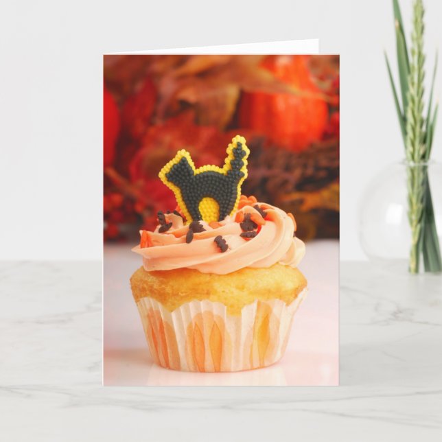 Halloween Cupcake With Fall Foliage Card (Front)