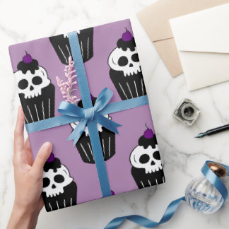 Halloween Cupcakes with Skulls for Spooky Gifts Wrapping Paper