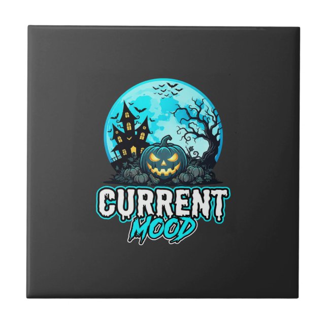 Halloween Current Mood Haunted Pumpkin Ceramic Tile (Front)