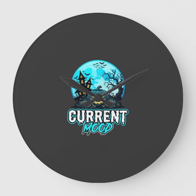 Halloween Current Mood Haunted Pumpkin Large Clock (Front)