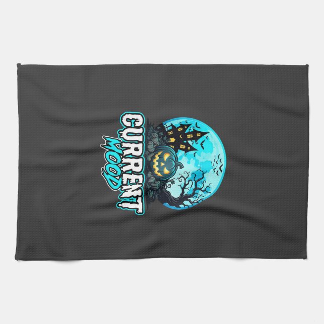 Halloween Current Mood Haunted Pumpkin Tea Towel (Horizontal)