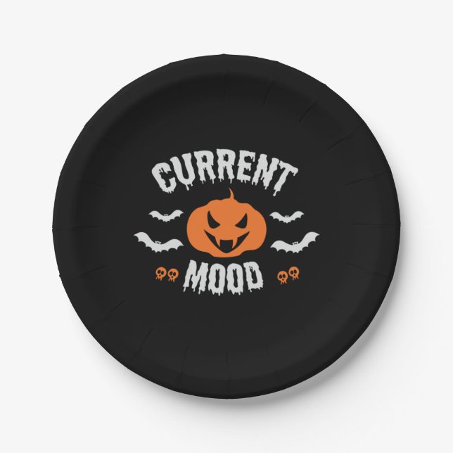 Halloween Current Mood Pumpkin Birthday Paper Plate (Front)