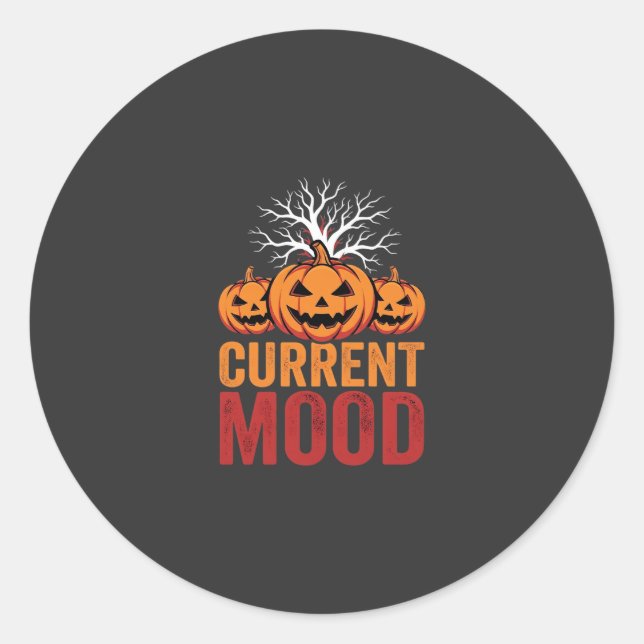 Halloween Current Mood Pumpkin Tree Design Classic Round Sticker (Front)