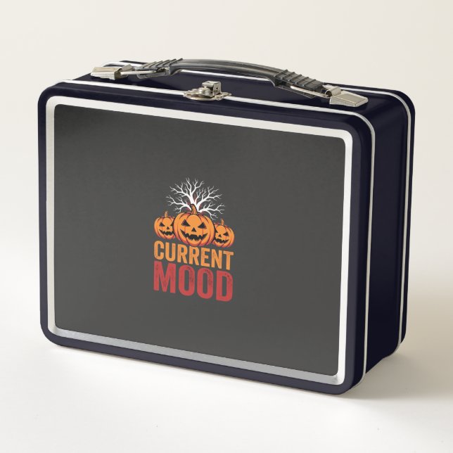 Halloween Current Mood Pumpkin Tree Design Metal Lunch Box (Front)
