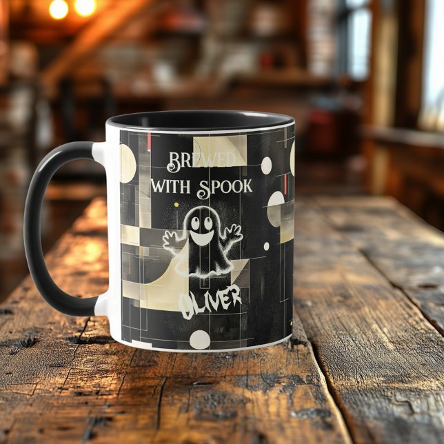 Halloween custom - Brewed with Spook Ghost Black Mug (Creator Uploaded)