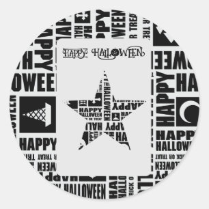 Halloween Custom Cool Whimsical Typography Black Classic Round Sticker