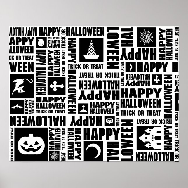 Halloween Custom Cool Whimsical Typography Black  Poster (Front)