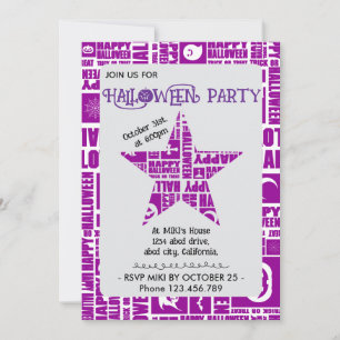 Halloween Custom Cool Whimsical Typography Purple  Invitation