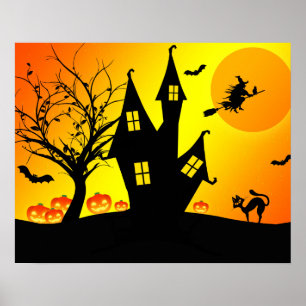 Halloween Custom Cool Whimsical Witch Orange  Poster