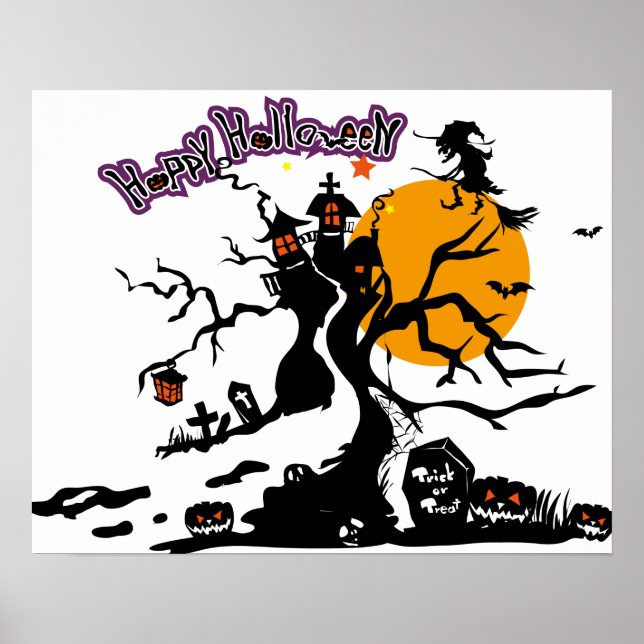 Halloween Custom Cool Whimsical Witch Silhouette Poster (Front)