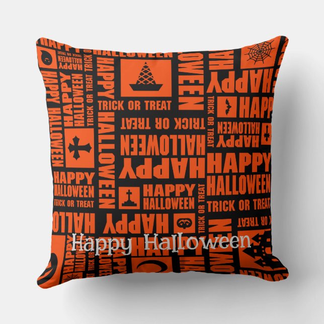 Halloween Custom Whimsical Cool Funny Orange Cushion (Back)