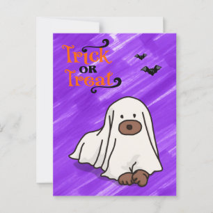 Halloween Custom Whimsical Cute Ghost Dog Purple Postcard