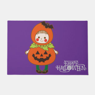 Halloween Custom Whimsical Cute Pumpkin Girl Doormat