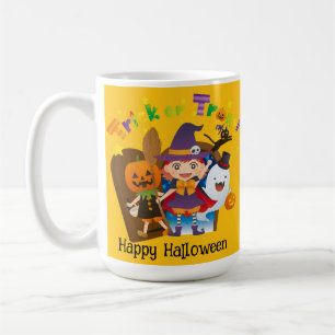 Halloween Custom Whimsical Cute Witch girl Orange Coffee Mug