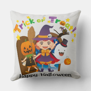Halloween Custom Whimsical Cute Witch Pumpkin Cushion