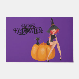 Halloween Custom Whimsical Cute Witch Purple Doormat
