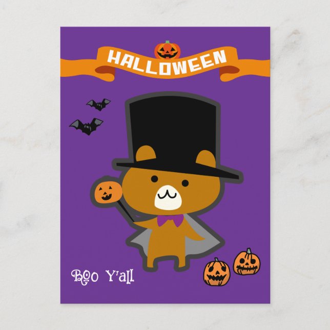 Halloween Custom Whimsical Cute Wizard Bear Postcard (Front)