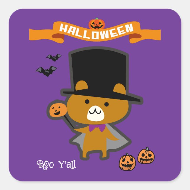 Halloween Custom Whimsical Cute Wizard Bear  Square Sticker (Front)