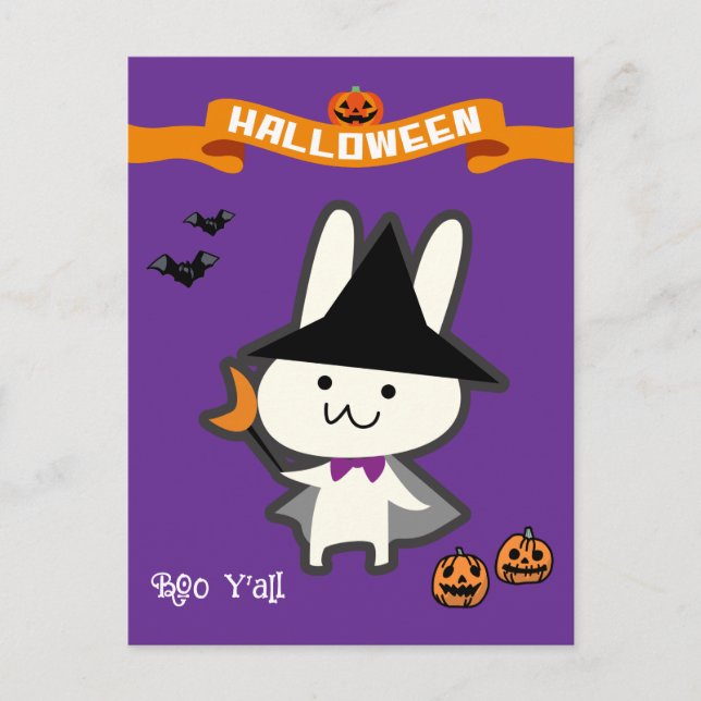 Halloween Custom Whimsical Cute Wizard Rabbit  Postcard (Front)