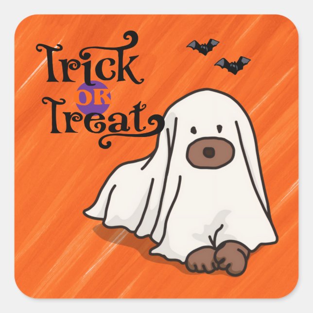 Halloween Custom Whimsical Funny Dog Orange Square Sticker (Front)
