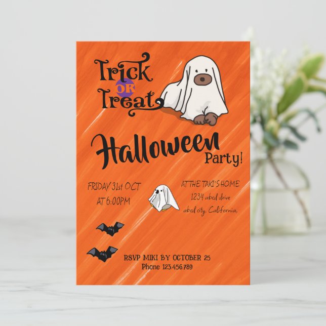 Halloween Custom Whimsical Funny Modern orange Invitation (Standing Front)