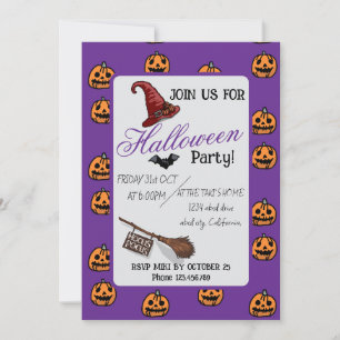 Halloween Custom Whimsical Funny Modern Purple   Invitation