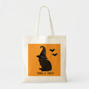 Halloween Custom Whimsical Funny Witch Cat Orange Tote Bag