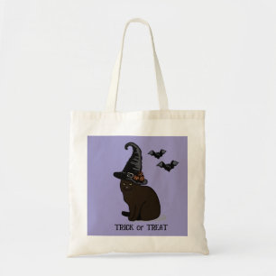 Halloween Custom Whimsical Funny Witch Cat Purple Tote Bag