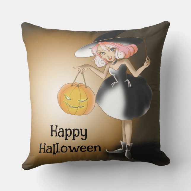 Halloween Custom Whimsical Funny Witch  Cushion (Back)