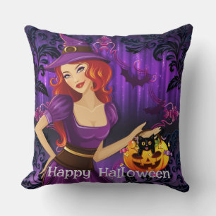 Halloween Custom Whimsical Funny Witch Purple Cushion