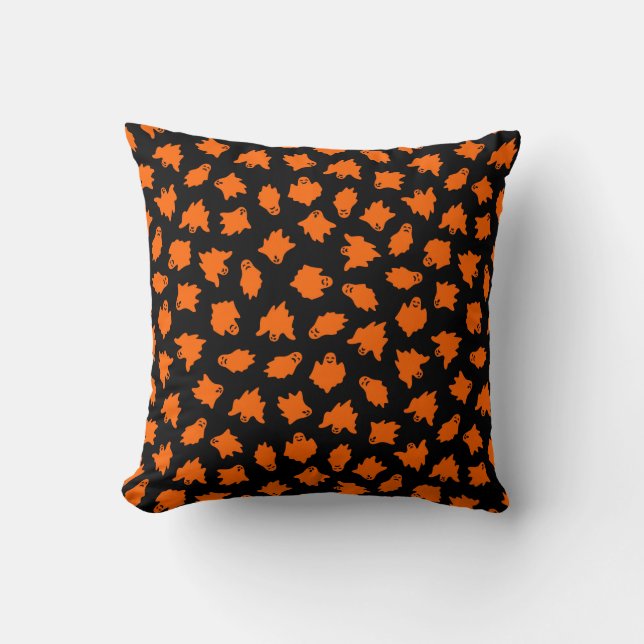 Halloween Customise Orange Ghost Cotton 16"X16" Cushion (Front)