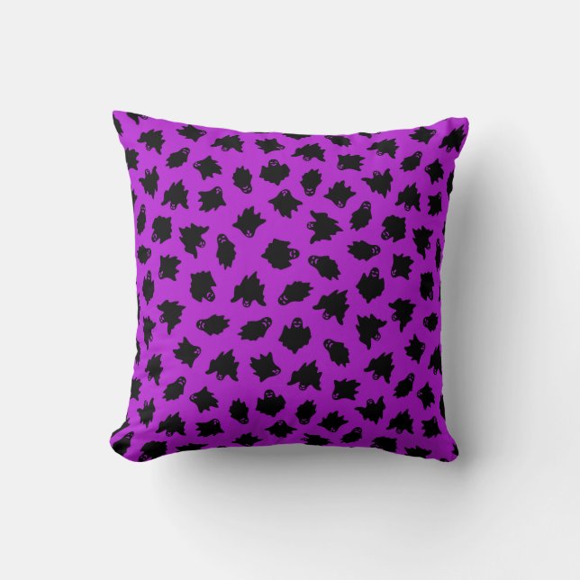 Halloween Customise Purple Ghost Cotton 16"X16" Cushion (Front)