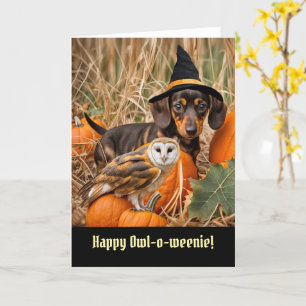 Halloween Cute and Funny Owl and Dachshund Puppy Card