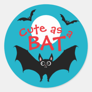 Halloween Cute as a Bat funny blue Classic Round Sticker