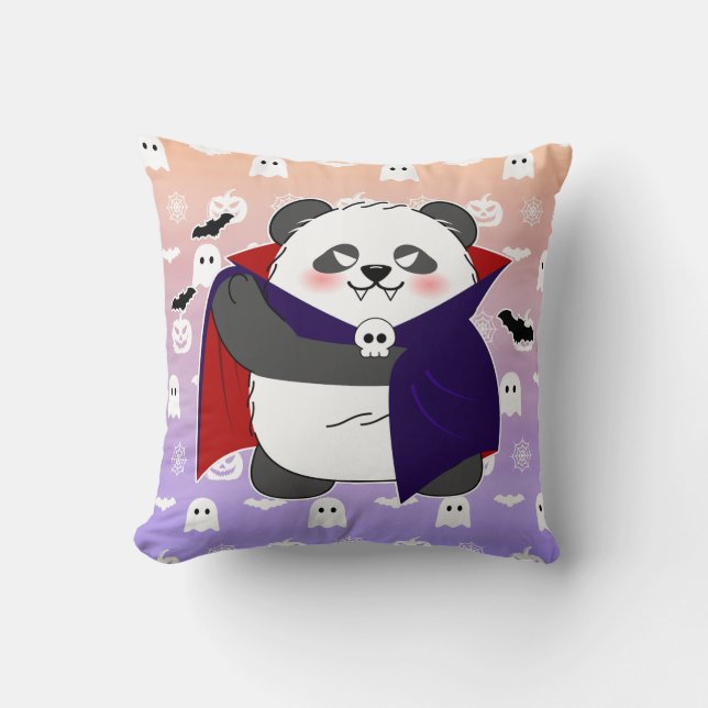 Halloween Cute Baby Panda Dracula Vampire Cushion (Front)