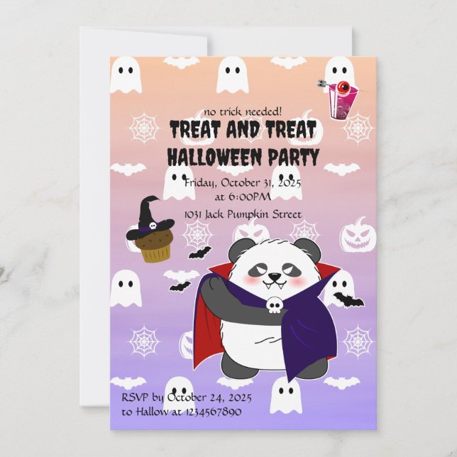 Halloween Cute Baby Panda Dracula Vampire Invitation (Front)