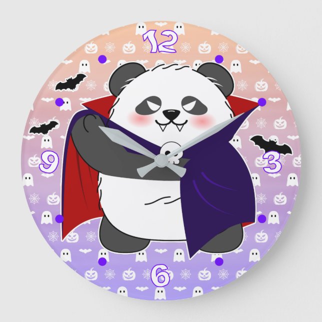 Halloween Cute Baby Panda Dracula Vampire Large Clock (Front)