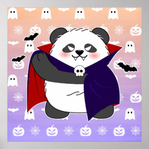 Halloween Cute Baby Panda Dracula Vampire Poster
