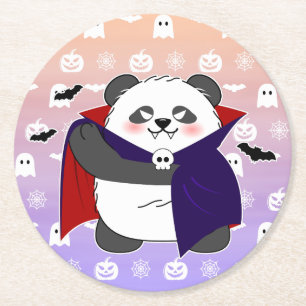 Halloween Cute Baby Panda Dracula Vampire Round Paper Coaster