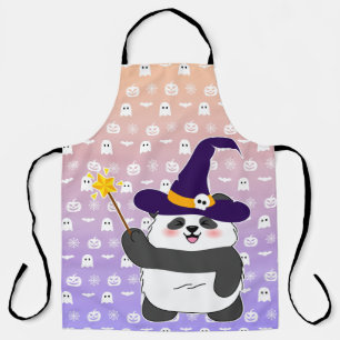 Halloween Cute Baby Panda Witch Magic Wand Apron