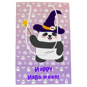 Halloween Cute Baby Panda Witch Magic Wand Medium Gift Bag