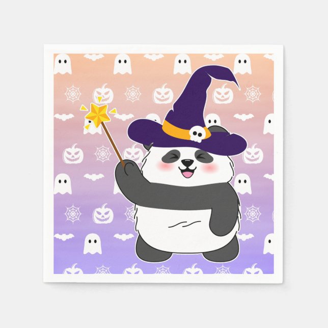 Halloween Cute Baby Panda Witch Magic Wand Napkin (Front)