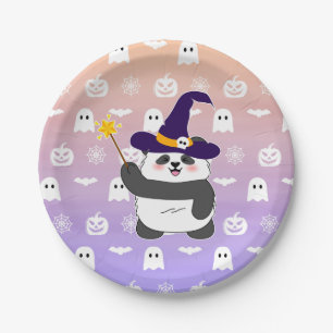 Halloween Cute Baby Panda Witch Magic Wand Paper Plate