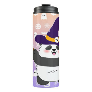 Halloween Cute Baby Panda Witch Magic Wand Thermal Tumbler