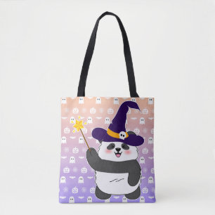 Halloween Cute Baby Panda Witch Magic Wand Tote Bag
